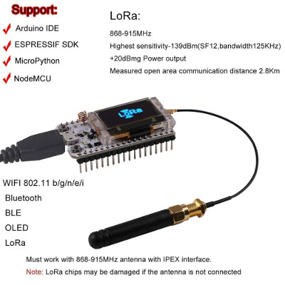 MakerHawk Scheda di Sviluppo ESP32 WiFi Bluetooth Lora Dual Core 240MHz CP2102 con Display OLED da 0,96 Pollici e 868 / 915MHZ Antenna per Arduino
