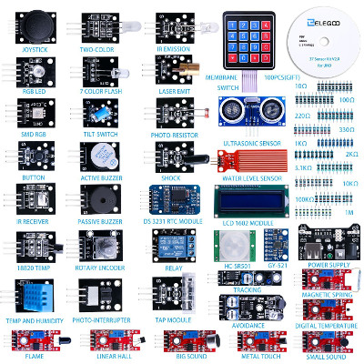 Elegoo 37-in-1 Kit Modulo Sensore Elettronici V2.0 con Tutorial in Inglese per Arduino UNO R3 MEGA 2560 