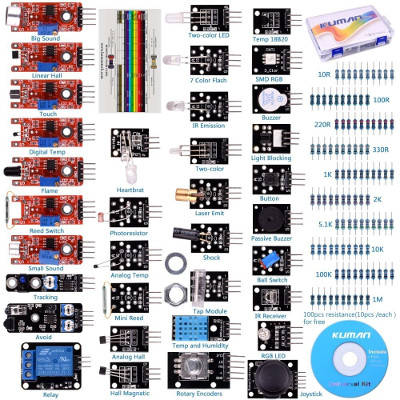 For Arduino Raspberry pi Sensor kit, kuman 37 in 1 Robot Projects Starter Kits with Tutorials for Arduino Uno RPi 3 2 Model B B+ K5   