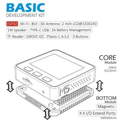 M5Stack ESP32 Basic Core Development Kit Extensible Micro Control Wifi BLE IoT Prototype Board for Arduino (Basic)