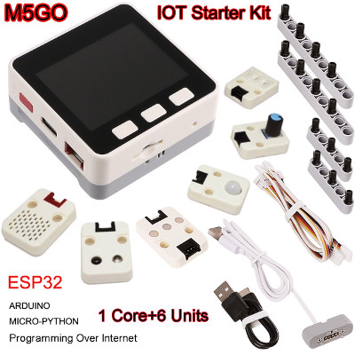 M5Stack ESP32 M5GO IoT Starter Kit with ESP32 16M Flash, MPU9250 Motion Sensor, 550mAh Lithium Battery and Grove Cables for MicroPython/Arduino Programming Over Internet and DIY