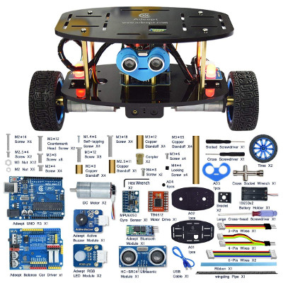 Adeept 2-Wheel Self-Balancing Upright Car Robot Kit for Arduino UNO R3, MPU6050 Accelerometer Gyroscope Sensor + TB6612 Motor Driver, Obstacle Avoidance + Android APP Remote Control, Robot Starter Kit 