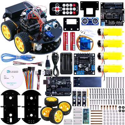 Elegoo Arduino Project Smart Robot Car Kit with Four-wheel Drives, UNO R3, Link Tracking Module, Ultrasonic Sensor, Bluetooth module, Remote, ect. 