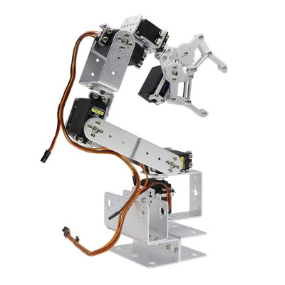 Silver ROT3U 6DOF Aluminium Robot Arm Mechanical Robotic Clamp Claw Kit with MG996R Servos 25T Metal Disc Horns and Screw for Arduino UNO MEGA2560 