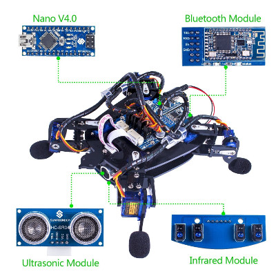 SunFounder Rollflash Bionic Robot Turtle with APP Control for Arduino Nano HC-SR04 Ultrasonic IR Infrared Obstacle Avoidance Sensor Bluetooth