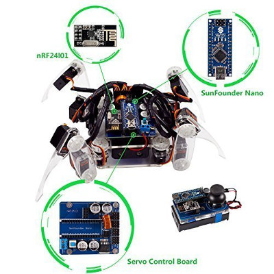 SunFounder Crawling Quadruped Robot DIY Kit for Arduino with Nano Board Remote Control