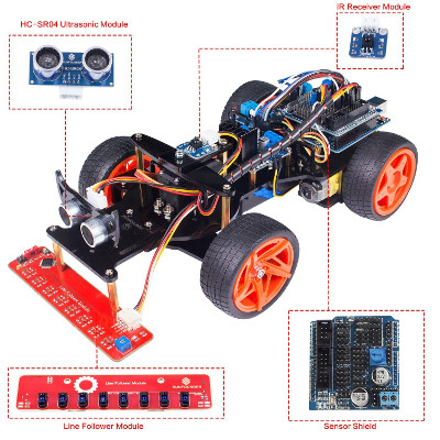 SunFounder Remote Control Robot Smart Car Kit V2.0 for Arduino Uno R3 Ultrasonic Line Follower Sensor IR Receiver