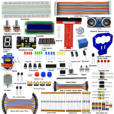 Adeept Ultrasonic Distance Sensor Starter kit for Raspberry Pi 3, 2 Model B/B+, LCD1602, Motor, C and Python Code 