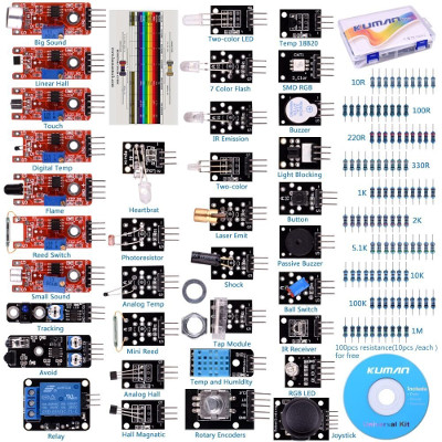 Kuman K5 37 in 1 per Raspberry Pi 3 Arduino UNO R3 Mega2560 Nano Sensore modulo Imparare Kit 