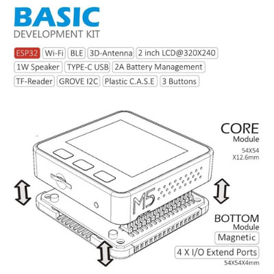 M5Stack ESP32 Basic Core Development Kit Extensible Micro Control Wifi BLE IoT Prototype Board for Arduino (BASIC)