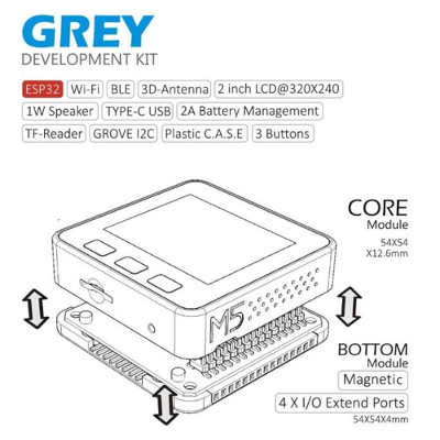 M5Stack Official In Stock ESP32 Mpu9250 9Axies Motion Sensor Core Development Kit Extensible IoT Development Board for Arduino (GRAY) 