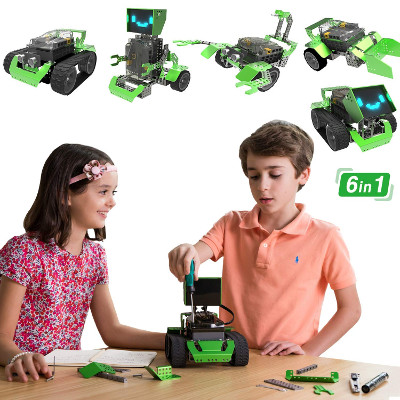 Kit di Costruzione Robot 6-in-1 Robotica per Bambini, Giocattolo Educativo Qoopers STEM, Codificazione Arduino e Programmazione Grafica, Blocchi Metallici Robobloq Fai-da-Te 