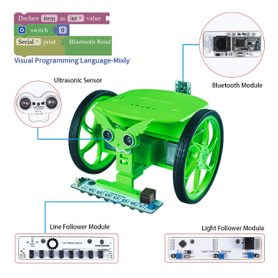 SunFounder Rollman STEM Learning Educational DIY Robot Kit Block Based Graphical Visual Programming Language for Arduino Beginner Bluetooth Photosensitive Infrared Ultrasonic Sensor Module 